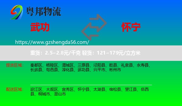武功县到怀宁县物流专线