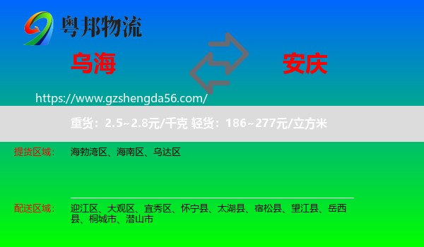 乌海到安庆物流