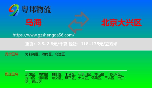 乌海到大兴区物流
