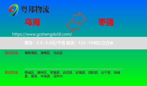 乌海到枣强县物流专线