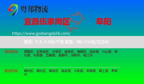 伍家岗区到阜阳物流专线