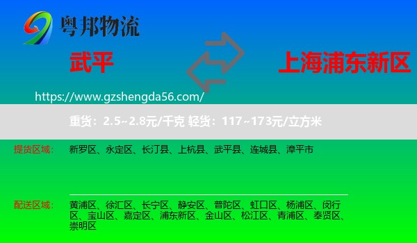 武平县到浦东新区物流