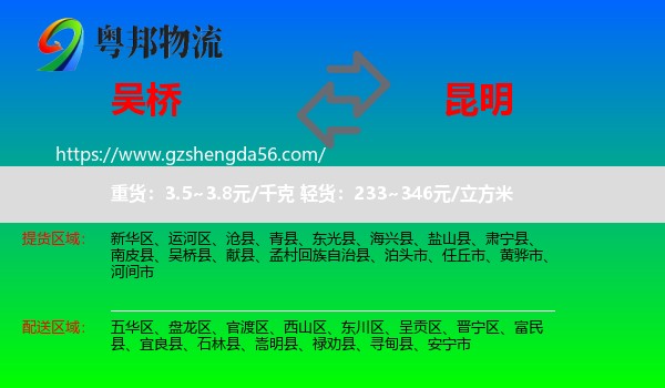 吴桥县到昆明轿车托运