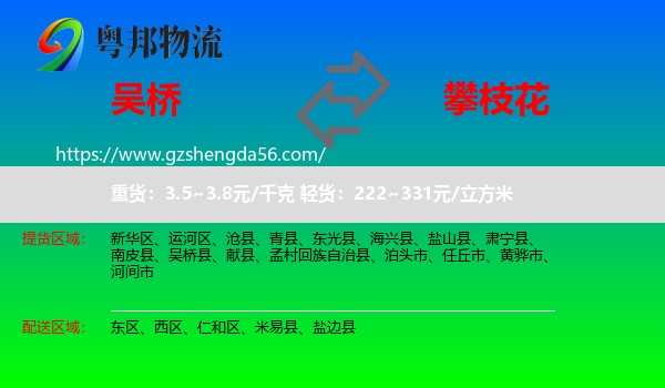 吴桥县到攀枝花物流