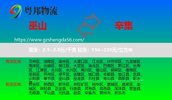 巫山县到辛集市物流专线