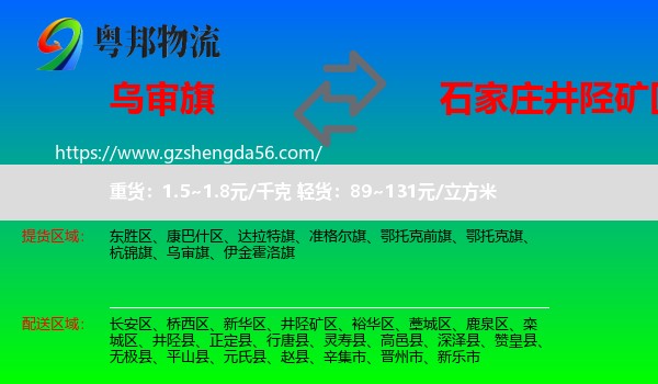 乌审旗到井陉矿区物流专线