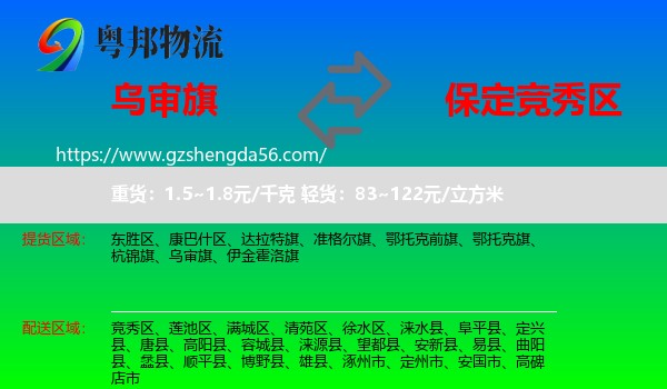 乌审旗到竞秀区物流专线