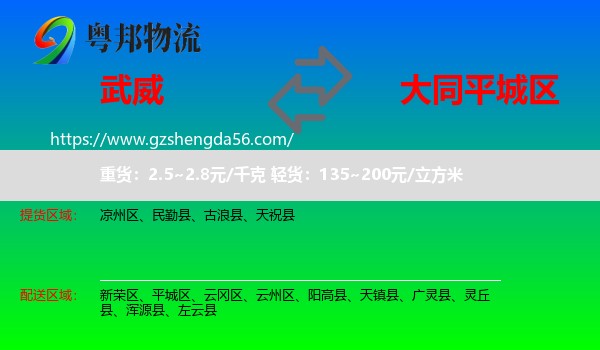 武威到平城区物流专线