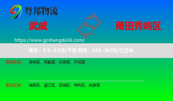 武威到秀屿区物流专线
