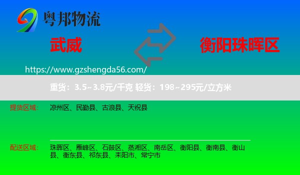 武威到珠晖区物流专线