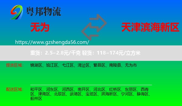 无为市到滨海新区物流专线