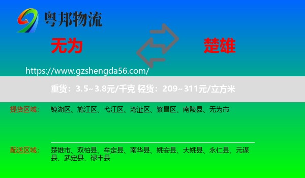 无为市到楚雄物流专线