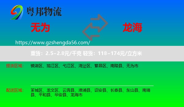 无为市到龙海市物流专线