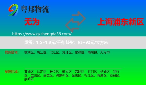 无为市到浦东新区物流专线