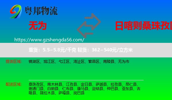 无为市到桑珠孜区物流专线