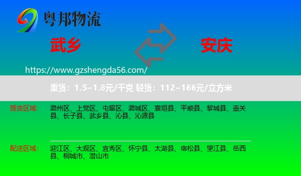 武乡县到安庆物流专线