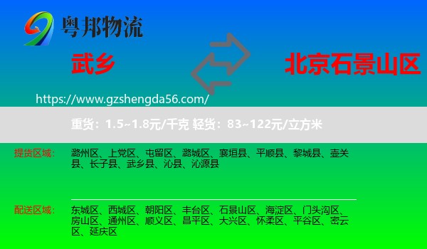 武乡县到石景山区物流专线