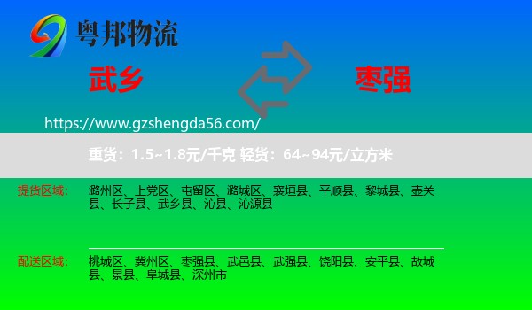 武乡县到枣强县物流专线