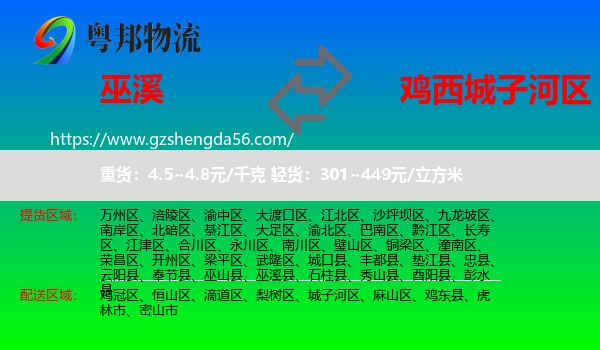 巫溪县到城子河区物流专线