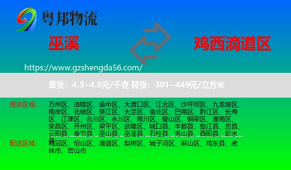 巫溪县到滴道区物流专线