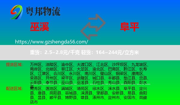 巫溪县到阜平县物流专线