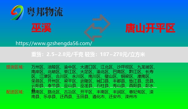 巫溪县到开平区物流专线