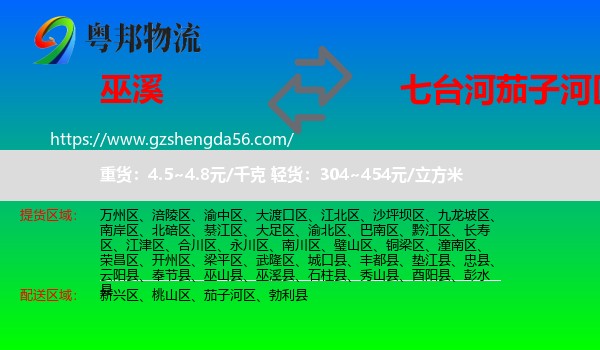 巫溪县到茄子河区物流专线