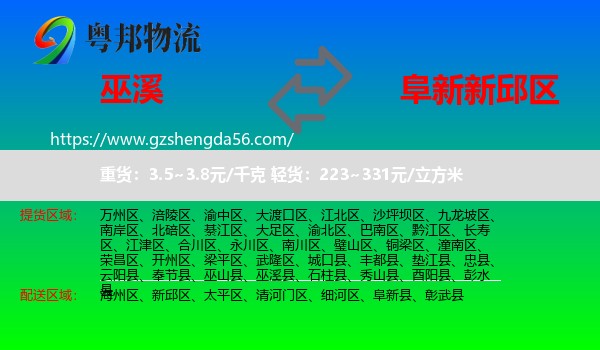 巫溪县到新邱区物流专线