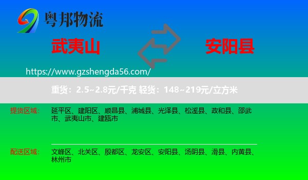 武夷山市到安阳县物流专线