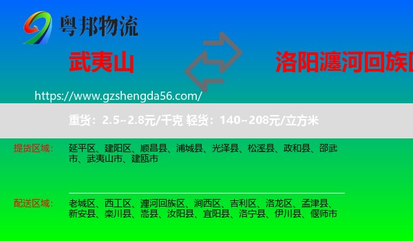 武夷山市到瀍河回族区物流专线