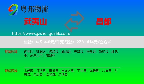 武夷山市到昌都物流