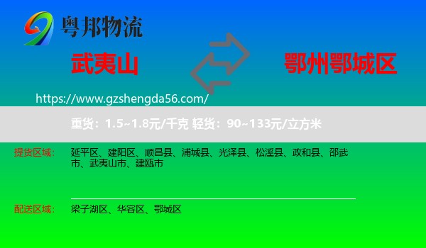 武夷山市到鄂城区物流专线
