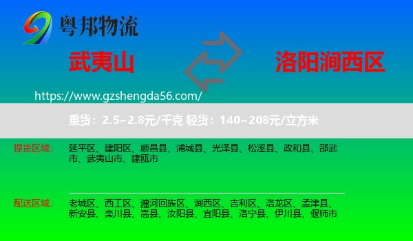 武夷山市到涧西区物流专线