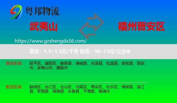 武夷山市到晋安区物流专线