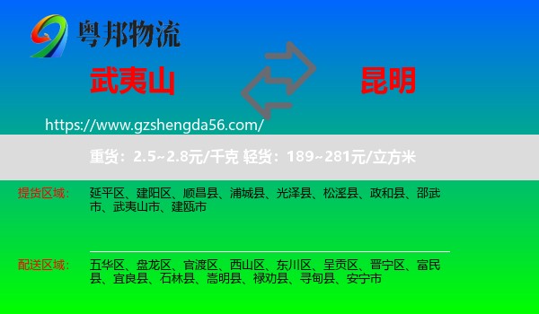 武夷山市到昆明专线
