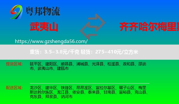 武夷山市到梅里斯达斡尔族区物流专线