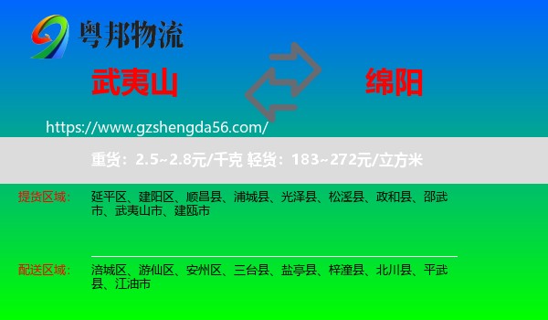武夷山市到绵阳物流