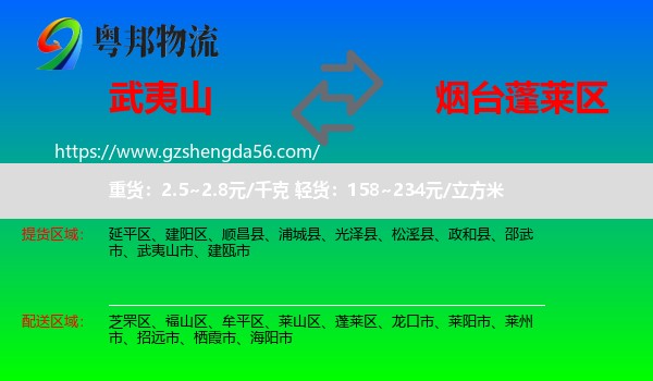 武夷山市到蓬莱区物流专线