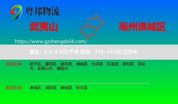 武夷山市到谯城区物流专线