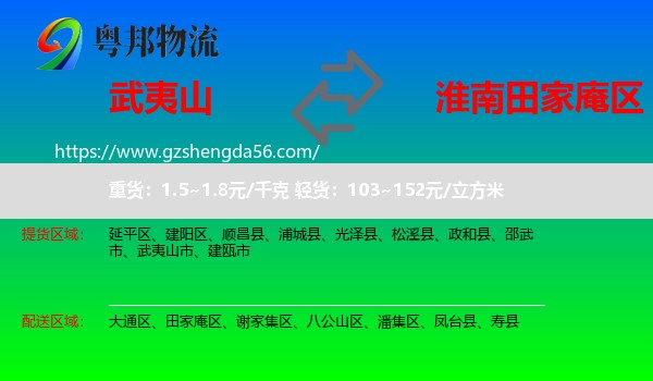 武夷山市到田家庵区物流专线