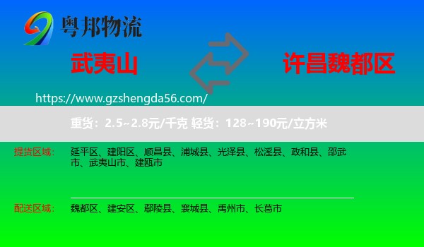 武夷山市到魏都区物流专线
