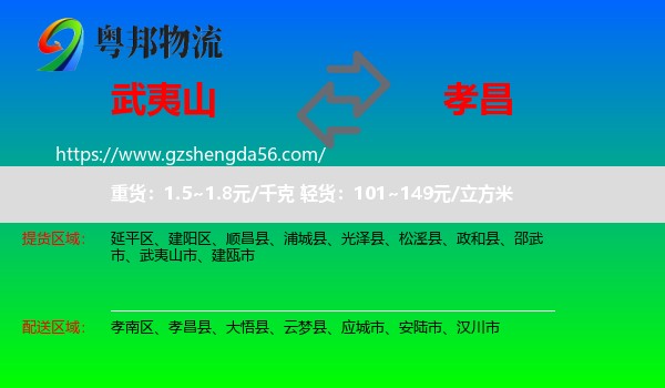 武夷山市到孝昌县物流专线