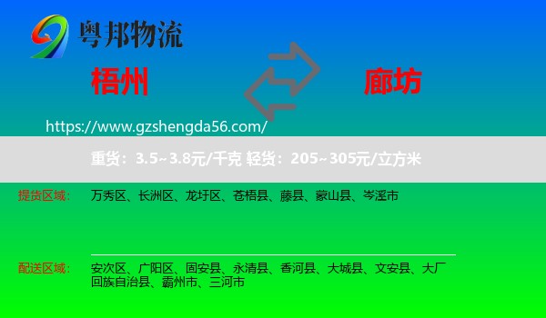 梧州到廊坊物流专线