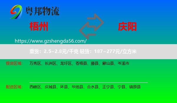 梧州到庆阳物流专线