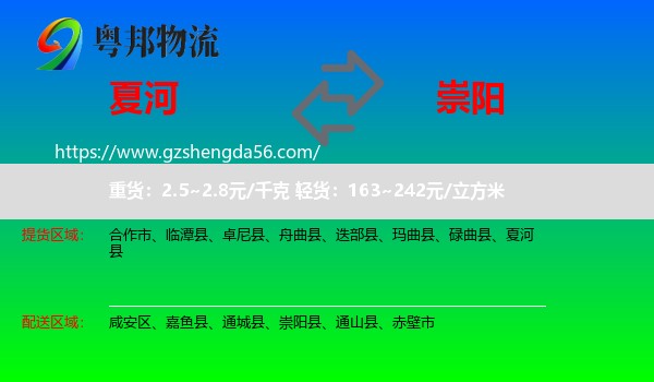 夏河县到崇阳县物流专线