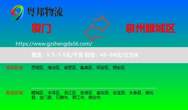 厦门到鲤城区物流专线