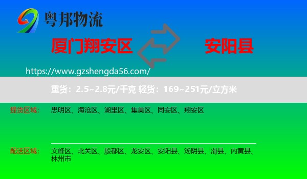 翔安区到安阳县物流专线