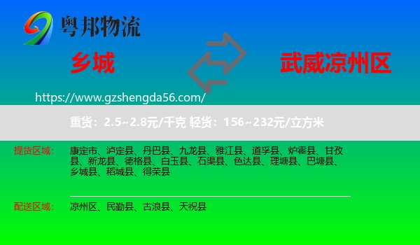 乡城县到凉州区物流专线