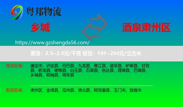乡城县到肃州区物流专线