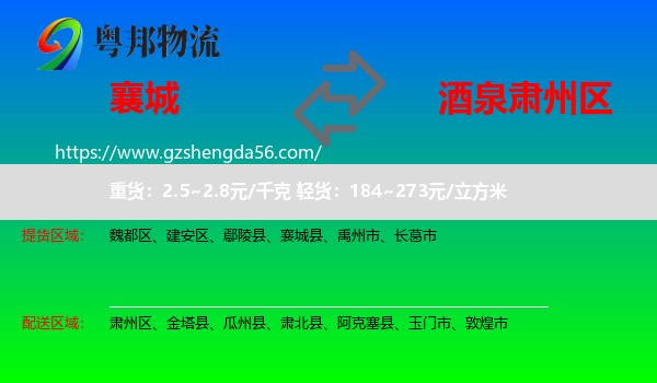 襄城县到肃州区物流专线